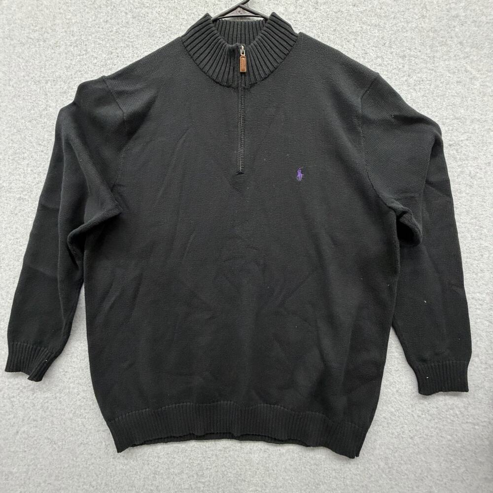 Polo Ralph Lauren Mens 2XLT Tall Black 100% Cotton Quarter Zip Pullover Sweater